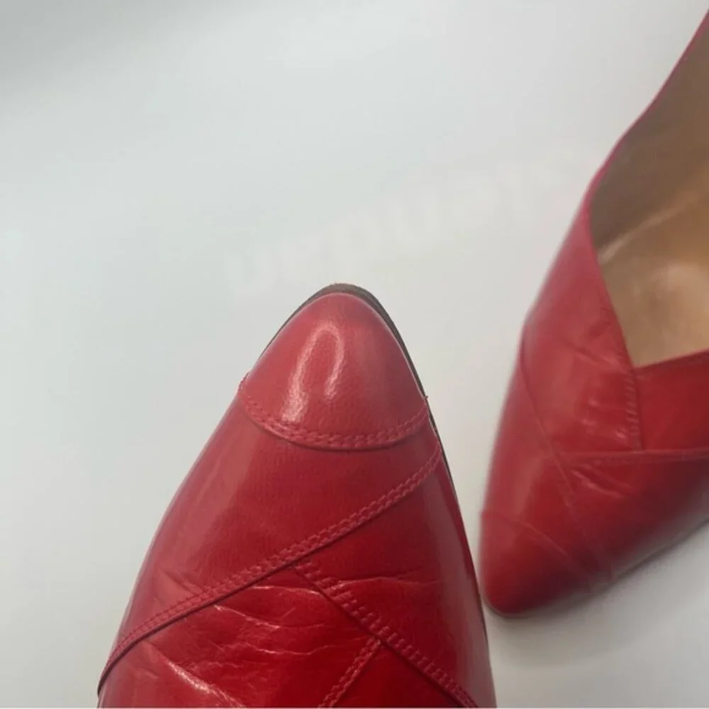 MAUD FRIZON Heels Women’s‎ Size 37 EU Red Leather Vintage Rounded Toe 3